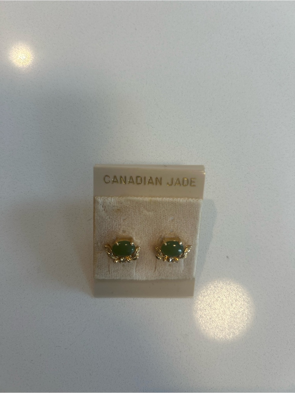 Canadian Jade Gold-Tone Green Jade Stud Earrings - Picture 2 of 3